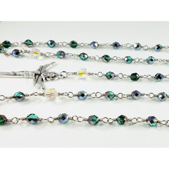 Handmade Five Decade Rosary, Unbreakable Rosary, Fire Polished Beads - Picture 4 of 10